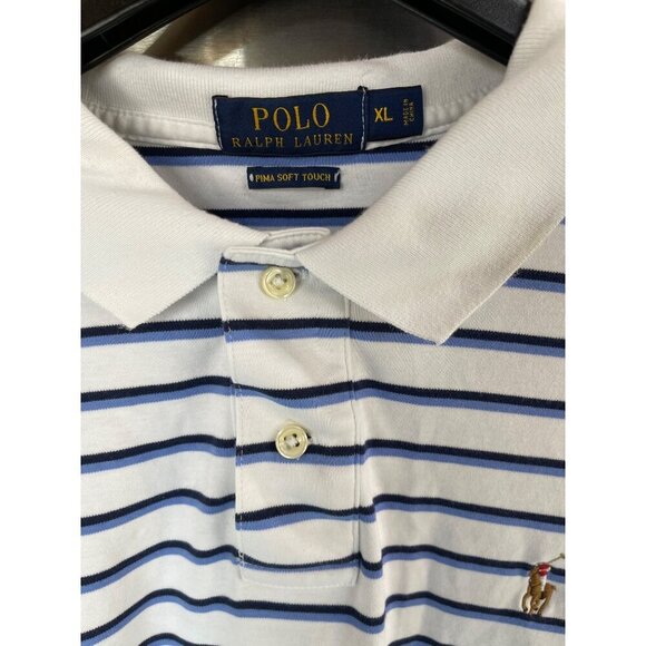 Polo Ralph Lauren Mens XL Pima Soft Touch Striped Polo Shirt 100% Cotton Blue‎ & - Picture 11 of 16